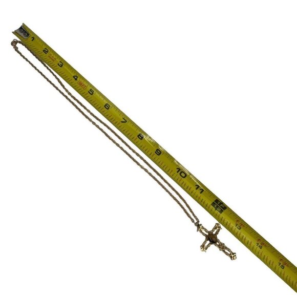 Tiger Eye Cabochon Cross Crucifix Pendant 28" Gold Tone Chain Necklace Religious - Picture 9 of 10